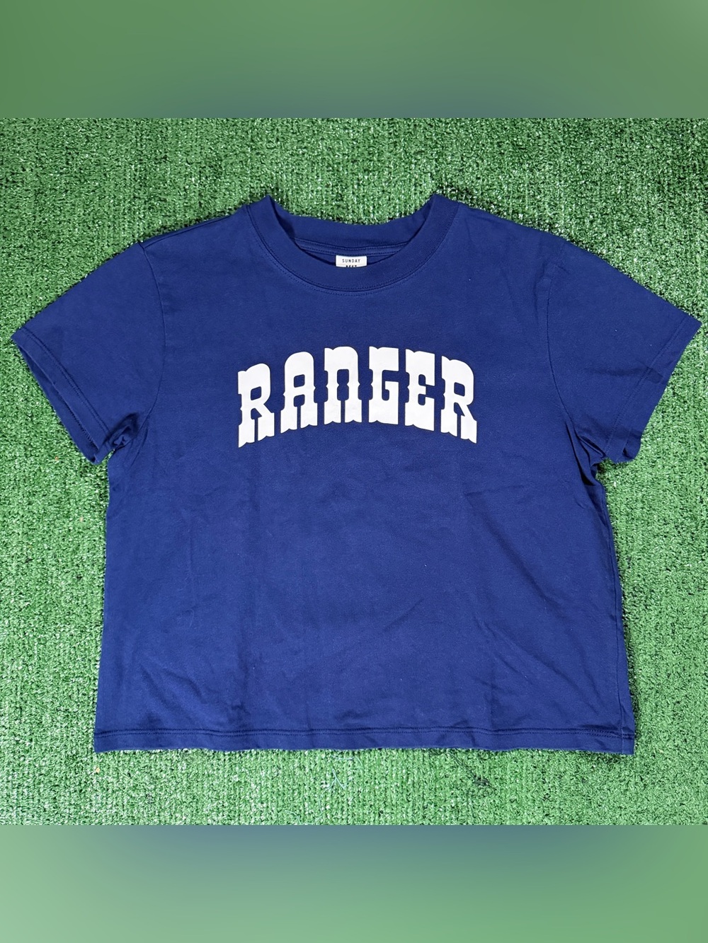 Womens Sunday Best Ranger T-Shirt Size Small Blue Crop Top Graphic Tee
